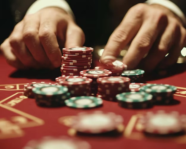 Live casino dealer at blackjack table with multiple camera angles